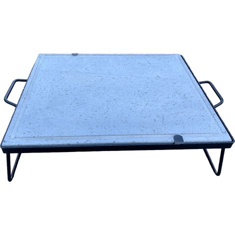 Pietra ollare per cottura senza grassi di carne e verdure, con telaio in acciaio e supporti richiudibili 50x30 cm