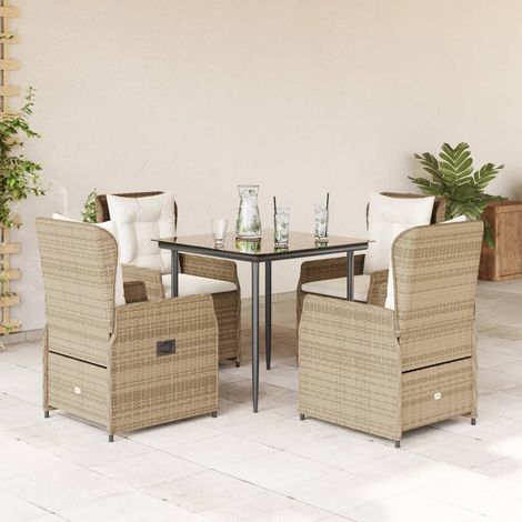 vidaXL Set comedor de jardín 5 pzas con cojines ratán sintético beige (1/5)