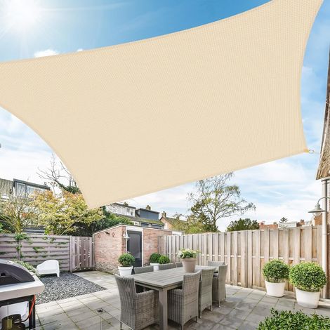 3.6x4.8m Voile d'ombrage avec Kit de Matériel, Rectangulaire Toile Ombrage Protection UV 95%, pour Terrasse Jardin Extérieur-Crème
