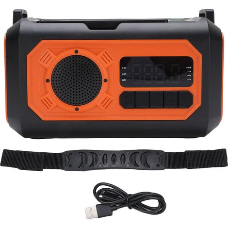 Ortviai Radio d'urgence solaire et manivelle 12000 mAh AM/FM/WB avec lampe torche, SOS, chargeur USB et boussole – Orange (1/5)
