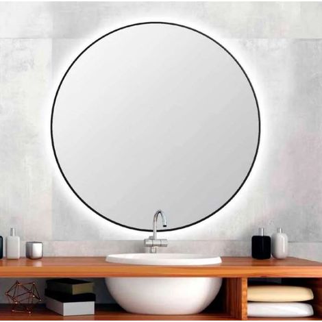 Espejo led redondo de baño Ø100 cm con luz cálida y marco negro
