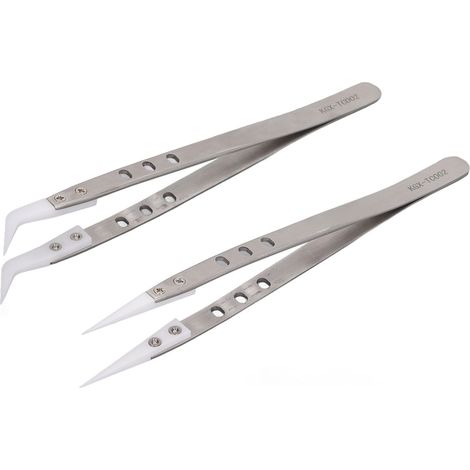 Lot de 2 pinces de maintenance en acier inoxydable et céramique, pinces droites et courbes, outils de réparation électronique (1/5)