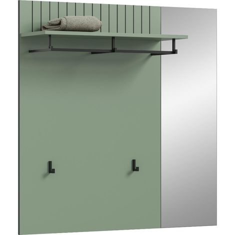 Station Wandgarderobe 2 Haken, 1 Spiegel staubgrün.