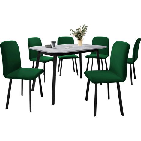 Salle à manger complète Edmond 117, Marbre gris + Noir, 77x80x130cm, Diamètre: 0, Nombre de chaises: 6, Style: Contemporary