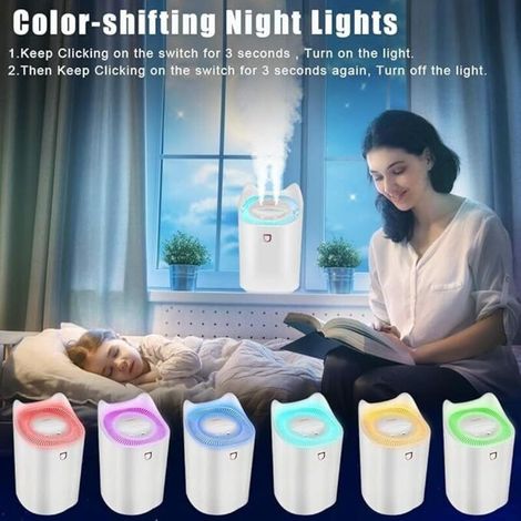 CSPARCV Luftbefeuchter fürs Schlafzimmer, 3-Liter-Luftbefeuchter mit 7 LED-Farben und 2 Sprühdüsen, bis zu 24–48 Stunden Dauerbetrieb für Zuhause, Yoga und Büro