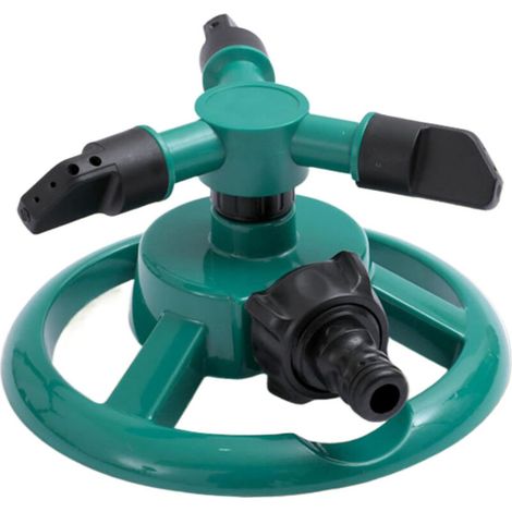 Arroseur de jardin à 3 bras, rotation à 360°, système d'irrigation automatique pour grandes surfaces, arrosage uniforme et vert.