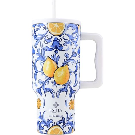Tazza termica da 900 ml con cannuccia, modello Costiera Amalfitana.