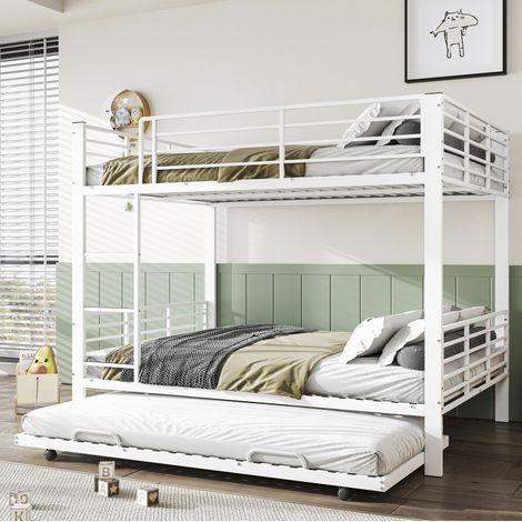 Letto a castello triplo 140 x 200 cm con letto inferiore estraibile, metallo bianco DESVIAE (1/5)