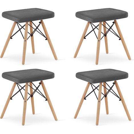 Lote de 4 taburetes Valora PEKO terciopelo gris patas madera confort chic (1/5)