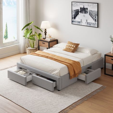 Letto contemporaneo con cassetti - 140x190 - grigio SACRAMENTO