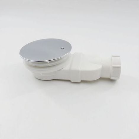 Duschablauf 90 mm, extra flach, Ablaufloch für Duschwanne, Siphon mit Anti-Geruchssystem, Haarsieb, Chromabdeckung, weiß, (ohne Schlauch) LAOA (1/2)