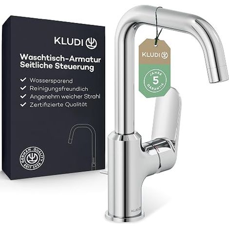 Kludi X1 - Mitigeur de lavabo avec bonde, bec pivotant, chrome 320270575