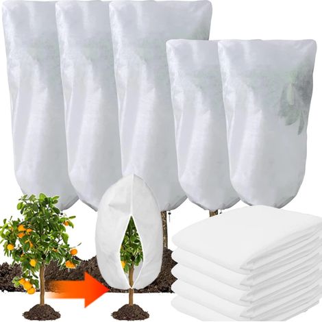 (60 x 80 cm) Housse d'hiver pour plantes, sac de protection contre le gel avec fermeture éclair et cordon de serrage, toile anti-gel réutilisable pour arbres fruitiers, protection contre les oiseaux e (1/4)