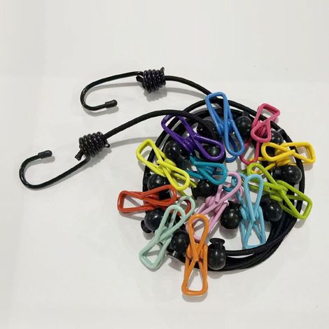 Étendoir à linge rétractable, étendoir de voyage portable avec 12 pinces et 13 boucles fixes, étendoir à linge rétractable antidérapant, pour les voyages, les activités de plein air, le camping (1/5)