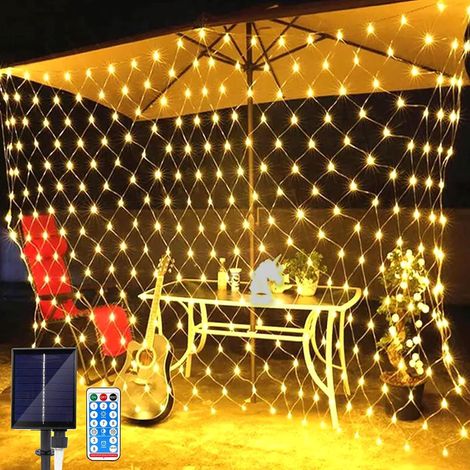 Filet Lumineux Solaire Extérieur, 3 M x 2 M 198 LEDs Guirlande Lumineuse de Filet avec 8 Modes, Télécommande, Etanche Guirlande Lumineuses Filet pour Noël Buissons Clôture Jardins-Blanc Chaud (1/5)