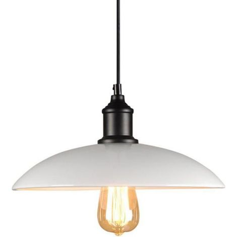 1 x Retro-Pendelleuchte im Vintage-Stil, Deckenleuchte E27, weißes Metall, Ø 32 cm, für Esszimmer (1/5)