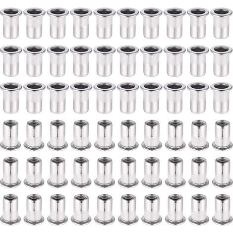 60 Pièces 304 Ecrou a Sertir M6 en Acier Inoxydable Tête Plate Ecrou Aveugle Rivet Fileté Ecrou a Rivet pour pince à insert fileté (1/5)
