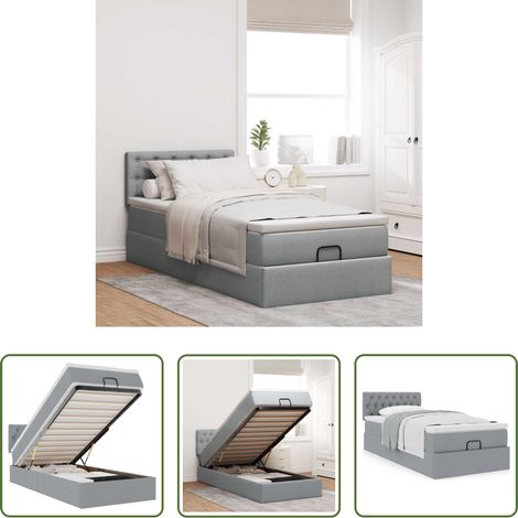 vidaXL Stauraum - Ottoman-Bett mit Matratze Hellgrau 90x200 cm Stoff (1/5)