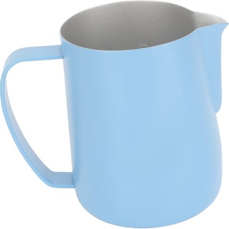 Pichet à lait 600 ml, pichet à café mousseur, pichet à lait en acier inoxydable, pichet à lait décoratif, tasse à lait à bec pointu, bleu clair (1/5)