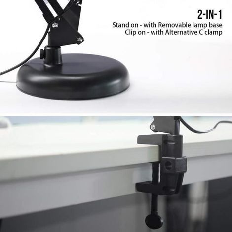 Lampe de Bureau - Industrielle - E27 - Noir - Articulée - 40W (1/4)