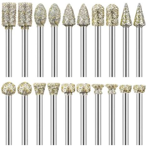 royaluxe-– Lot de 20 fraises diamantées 1/8' – Pour polissage, meulage et gravure sur pierre, verre, céramique – Compatible Dremel (1/5)