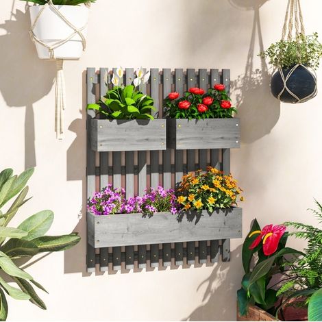 Jardinière murale en bois, 3 bacs amovibles, grise DESVIAE (1/5)