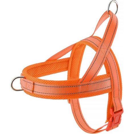 Harnais anti-traction pour chien, rembourré en maille respirante, réglable et réfléchissant, pour chiens de petite, moyenne et grande taille (S, orange). (1/5)