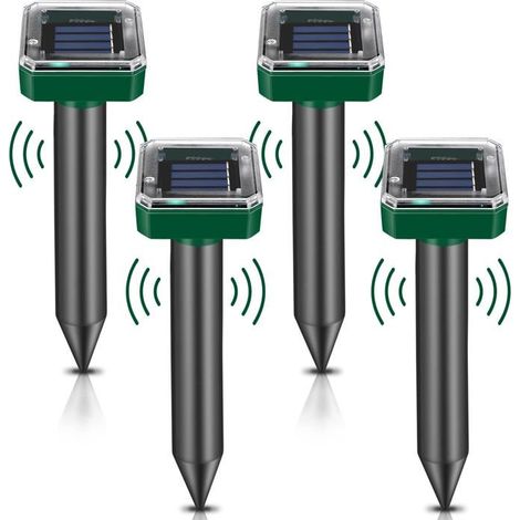 4 Stück Solar-Maulwurfabwehr, Solar-Ultraschall-Maulwurfabwehr, Wasserdichte Maulwurfabwehr IP65, Ultraschall-Schlangenabwehr