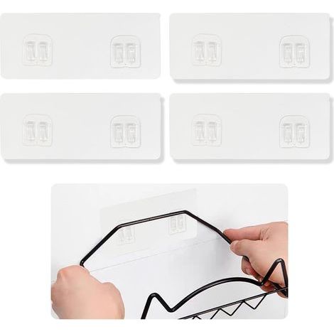 Lot de 4 Crochet Adhésif Mural, Transparent, PVC, Pour Étagère Douche, Salle de Bain (1/5)