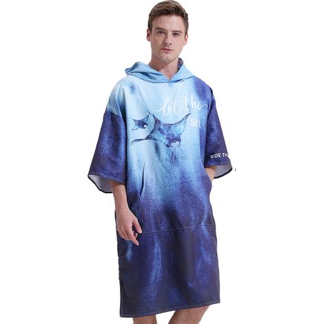 Peignoir de plage à capuche, poncho de bain double face en peluche avec fermeture éclair, peignoir de plage pour se changer après le surf (1/5)