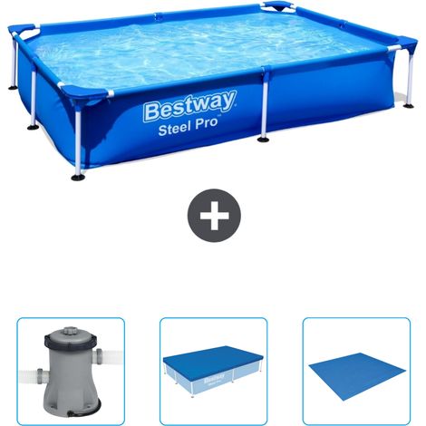 Bestway – Piscine hors sol rectangulaire 221 x 150 x 43 cm – Acier TriTech – Capacité 1200 litres – Pompe à filtre 1249 l/h incluse (1/4)
