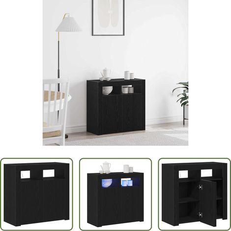 Holz Sideboard - Sideboard Schwarz Eichen-Optik 80 x 35 x 75 cm Holzwerkstoff (1/5)