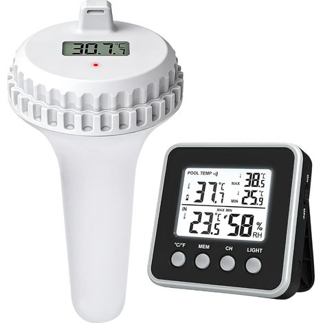 Thermomètre de piscine flottant, Thermomètre de piscine sans fil, Thermomètre de piscine numérique sans fil, Thermomètre flottant, Thermomètre d’eau avec capteur extérieur pour piscines, aquariums (1/5)