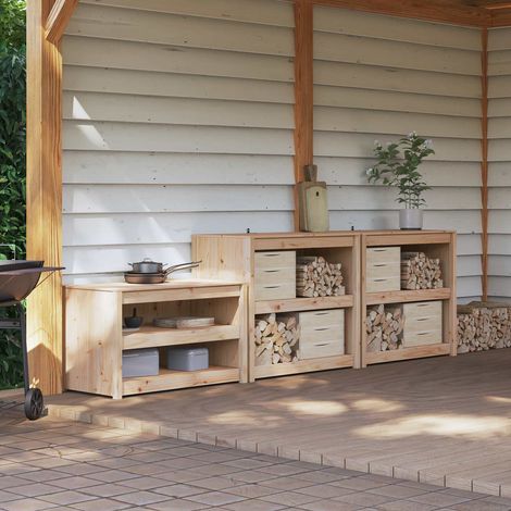 vidaXL Meuble de cuisine d'extérieur MEPPEL 3 pcs Douglas Naturel (1/5)