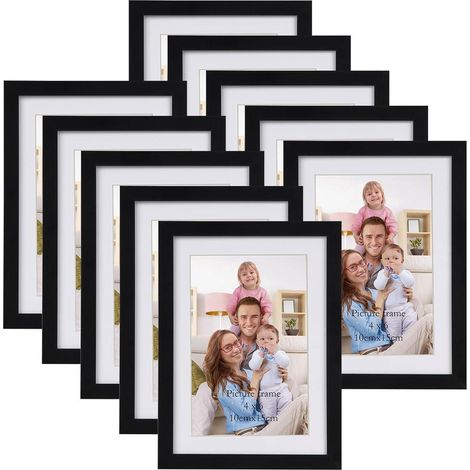 10er Set Bilderrahmen Schwarz 10x15 cm mit Passepartout, 13x18 cm ohne (1/5)