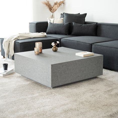 HOME DELUXE - Couchtisch Marmor AMIRI XL Farbe: Grau, Größe: 95 x 35 x 95 cm Couchtisch Sofatisch Tisch Couchtisch-Marmor (1/5)