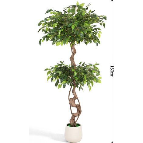 TolleTour Ficus artificiale 150 cm con vaso bianco, foglie verdi (1/5)