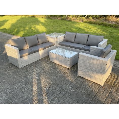 Fimous Rattan Gartenmöbel Set mit 3-Sitzer Sofa Sessel Beistelltisch Couchtisch Helles Grau (1/5)