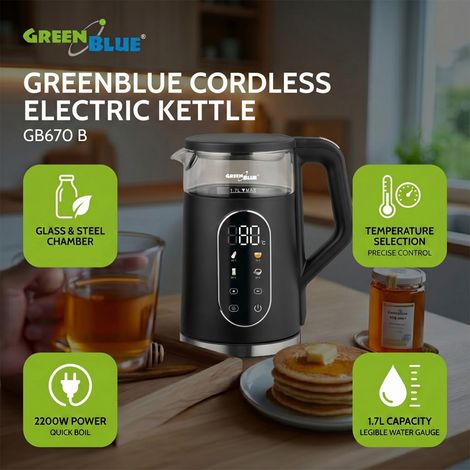 Hervidor eléctrico greenblue gb670 b sin cable 2200W 1.7l (1/3)