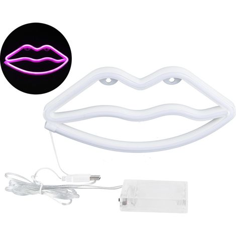 Letrero luminoso LED de neón con forma de labios, decoración de pared para pedidas de mano, bodas, decoración del hogar, cumpleaños, color rosa.