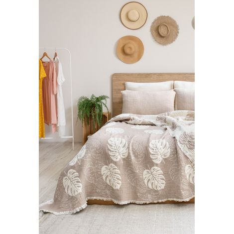 Coperta estiva in piqué Set Beige Jacquard (1/2)