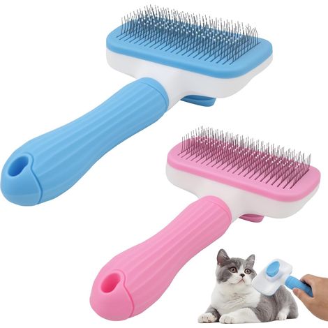 2 x Self-Cleaning Brush for Dogs and Cats with Dead Hair for Cats and Cats with Short and Long Hair (Blue) (1/5)