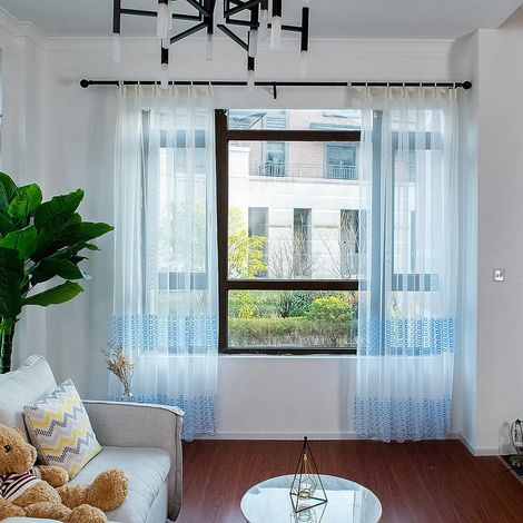 Rideaux en polyester, cantonnières en voile, décoration pour chambre et salon (bleu) (1/5)