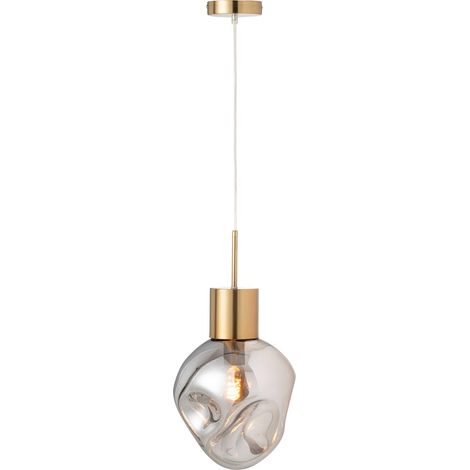 Suspension élégante en métal doré et verre gris fumé - Gris fumé et doré élégant (1/5)