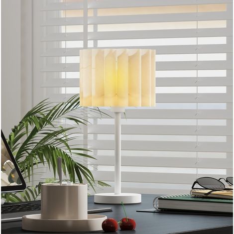 Lampada da tavolo 25x25x48.5 cm, design a onde, interruttore a pulsante, attacco E27, plastica bianca (1/5)
