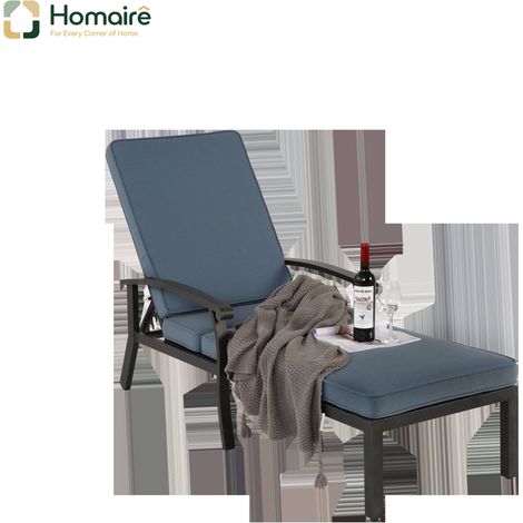 HOMAIRE Stuhl Lounge Patio avec Kissen en Coton, Aluminium Rostfest Verstellbar, Kissen Bleu Wasserdicht