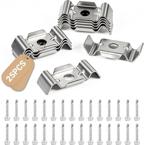 25× Accessoires pour Clôture à Panneaux Double Tige avec 30 Vis Fixation Murale Grillage Rigide Acier Inoxydable, Attaches pour Grillage pour épaisseur de Tige de 6/5/6 et 8/6/8 (1/5)