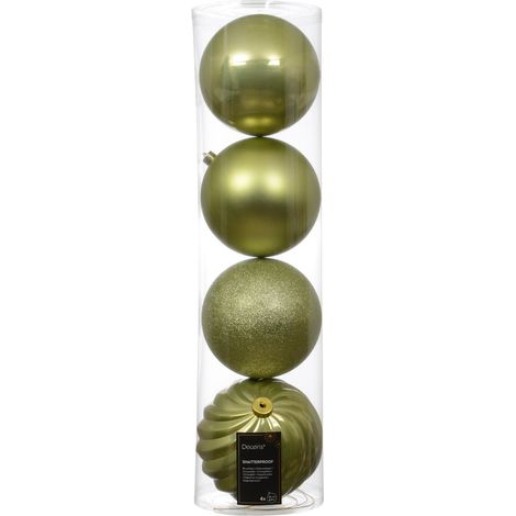 Set 4 palline di natale infrangibili mix finiture D 14 cm verde pistacchio Peraga Christmas