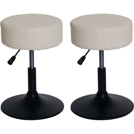 [NEUWERTIG] 2er-Set Hocker HHG-888, Sitzhocker Schminkhocker, höhenverstellbar drehbar Ø 37cm Stoff Bouclé 450g/m² MVG creme-weiß
