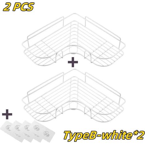 (B-Blanc, lot de 2) Étagère de salle de bain, accessoires de salle de bain, étagère de rangement pour shampoing, porte-cosmétiques, étagère métallique sans perçage, organisateur de condiments, étagère (1/5)
